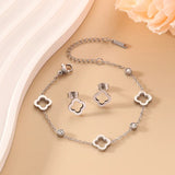 Clover Flower Stainless Steel Bracelet Set Gold Gift S7-3pcs-silvery - Tophatter Daily Deals