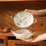 Ceramic 7.5 Inch Noodle Bowl With Handles Floral Porcelain - Tophatter Daily Deals
