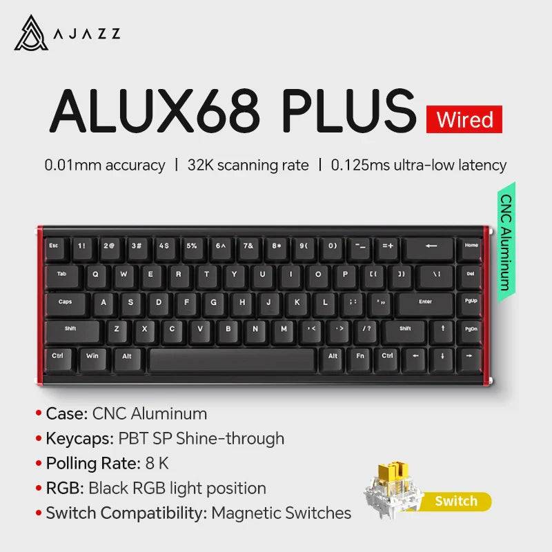 Mechanical Keyboard Sixty Mini Wireless ARGB Magnetic Hall ALUX68 PLUS-Black - Tophatter Daily Deals