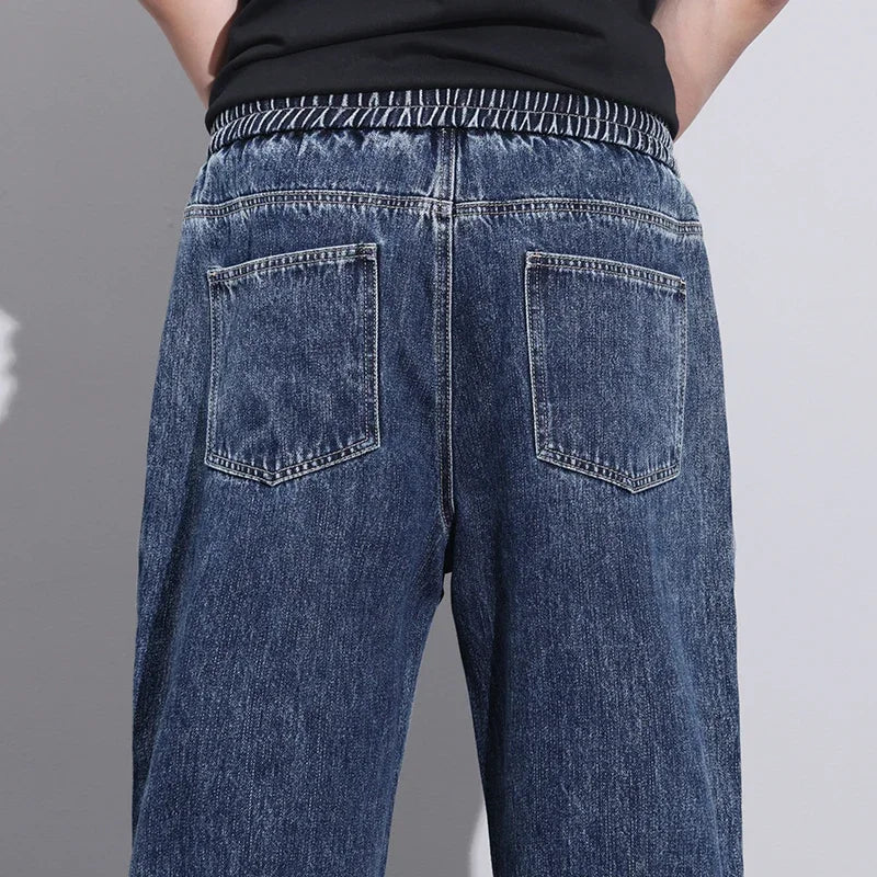 Stretchy Men Wide Leg Jeans - Drawstring Waist, Denim - Tophatter Daily Deals