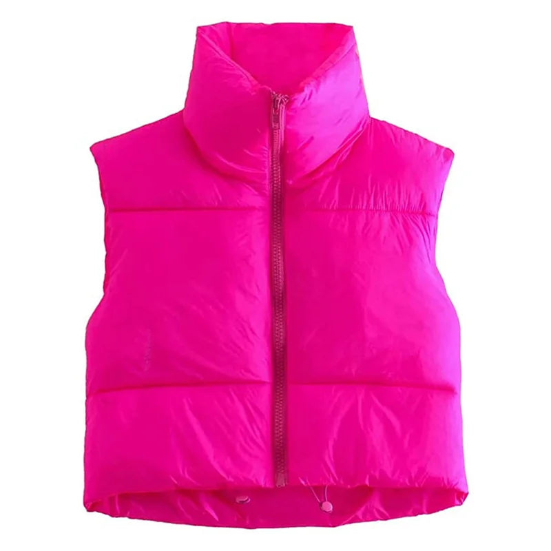 Warm Women’s Puffer Vest - Cropped Boxy, Polyester, Winter Rose Red - Tophatter Daily Deals