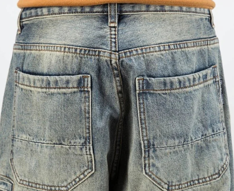 Oversized Men's Denim Jeans - Loose Straight Cut, Washed - Tophatter Daily Deals