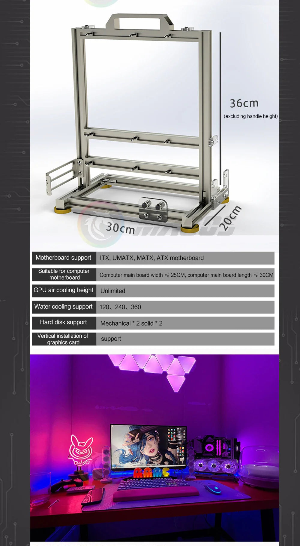 Open Frame PC Case Modular ATX MATX ITX Aluminum Rack - Tophatter Daily Deals
