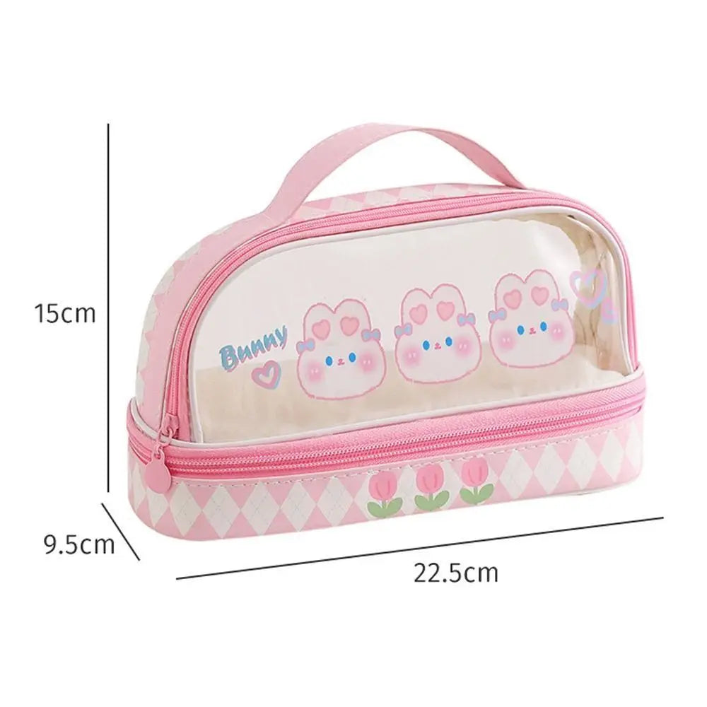 Kawaii Double Layer Pencil Case Large Transparent Stationery Animals - Tophatter Daily Deals