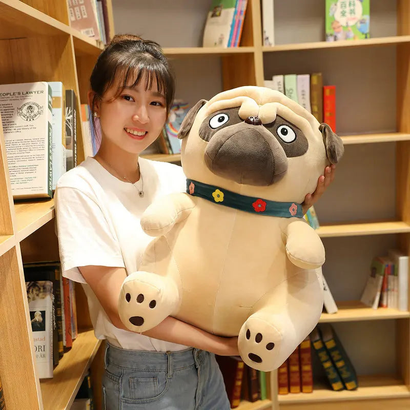 3D Brown Pug Plushie With Green Collar Animals - Tophatter Daily Deals