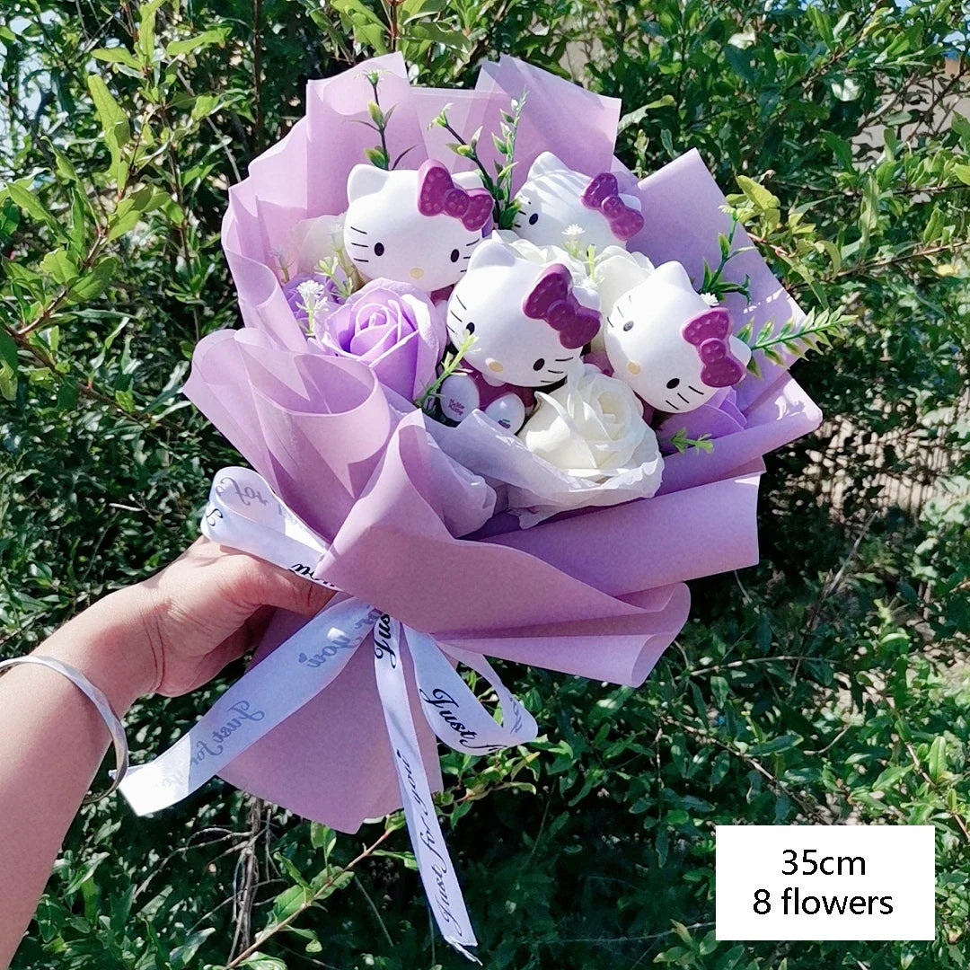 Sanrio Hello Kitty Plush Bouquet Flowers Hello Kitty (Purple x Cream) Flowers - Tophatter Daily Deals