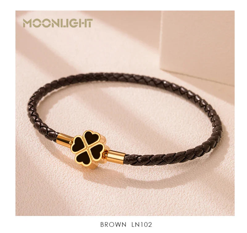 Four Leaf Clover Braided Leather Lucky Bracelet Gift - Tophatter Daily Deals