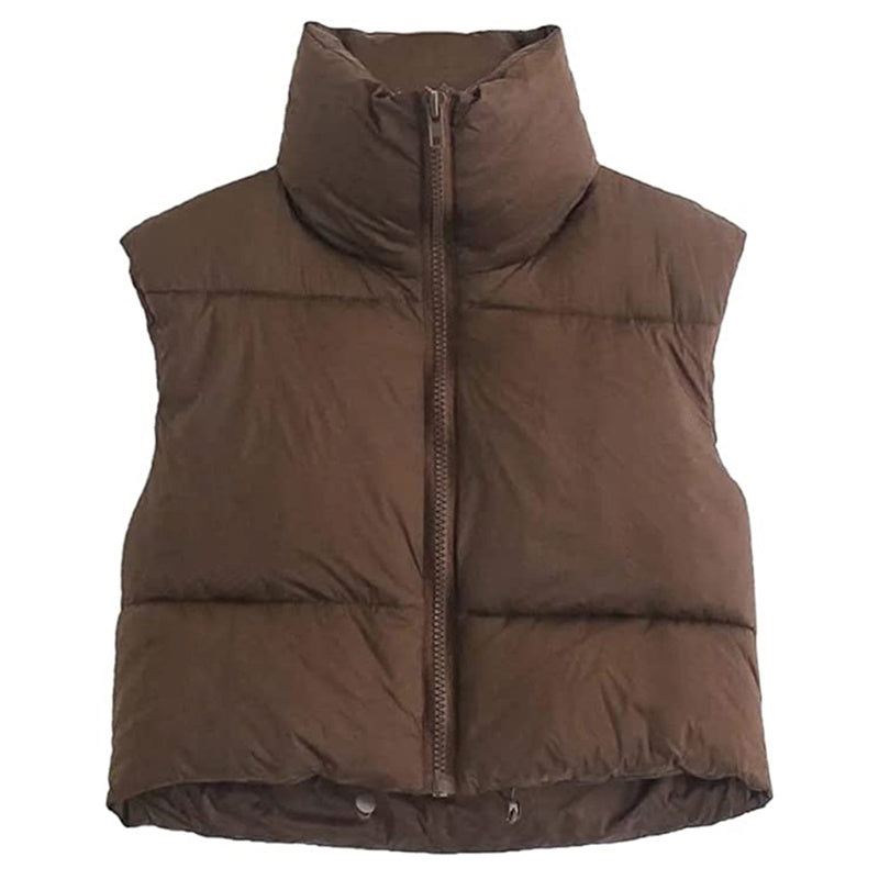 Warm Women’s Puffer Vest - Cropped Boxy, Polyester, Winter - Tophatter Daily Deals