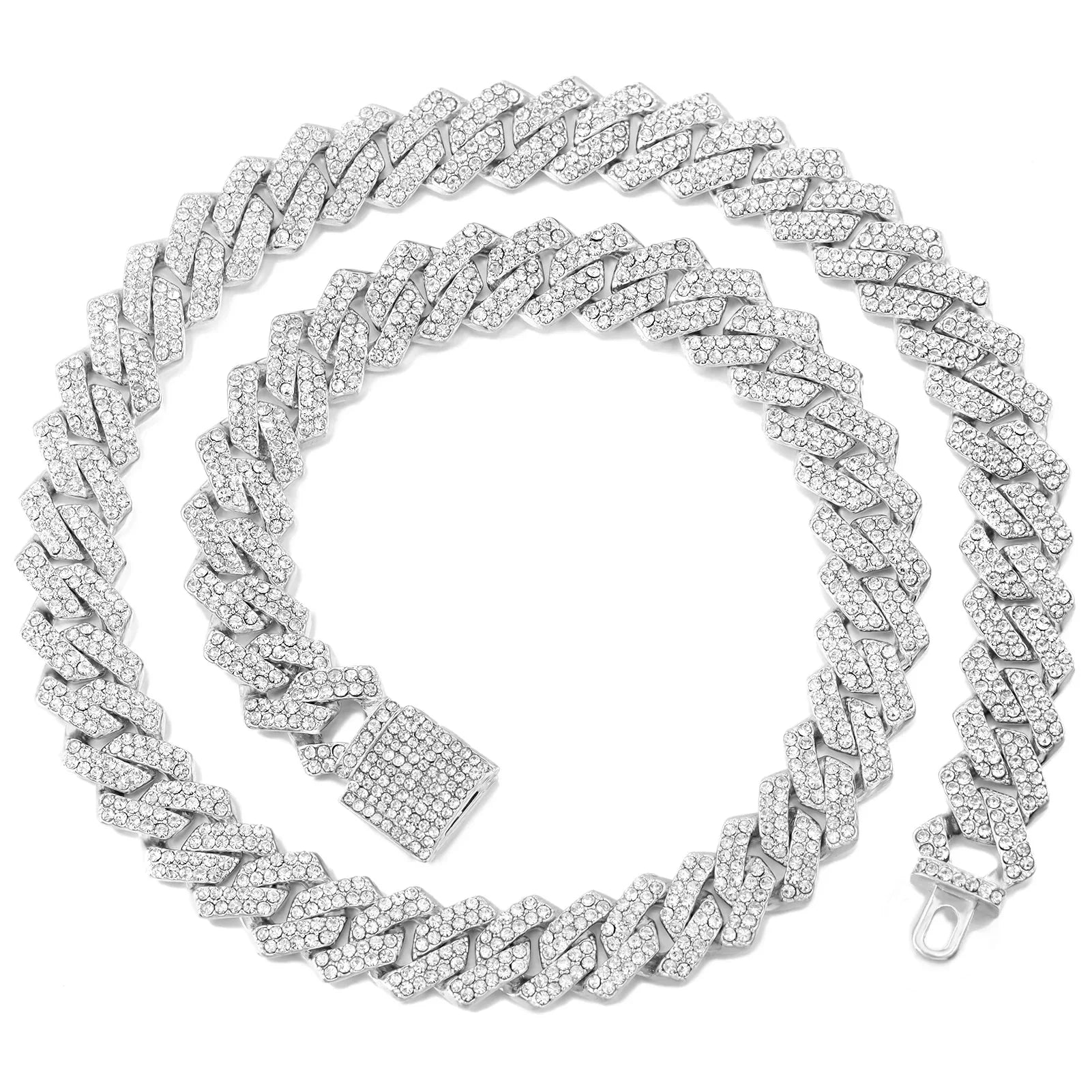 Prong Cuban Link Chain Necklace Rhinestone (A0994SL) Apparel & Accessories > Jewelry > Necklaces - Tophatter Daily Deals