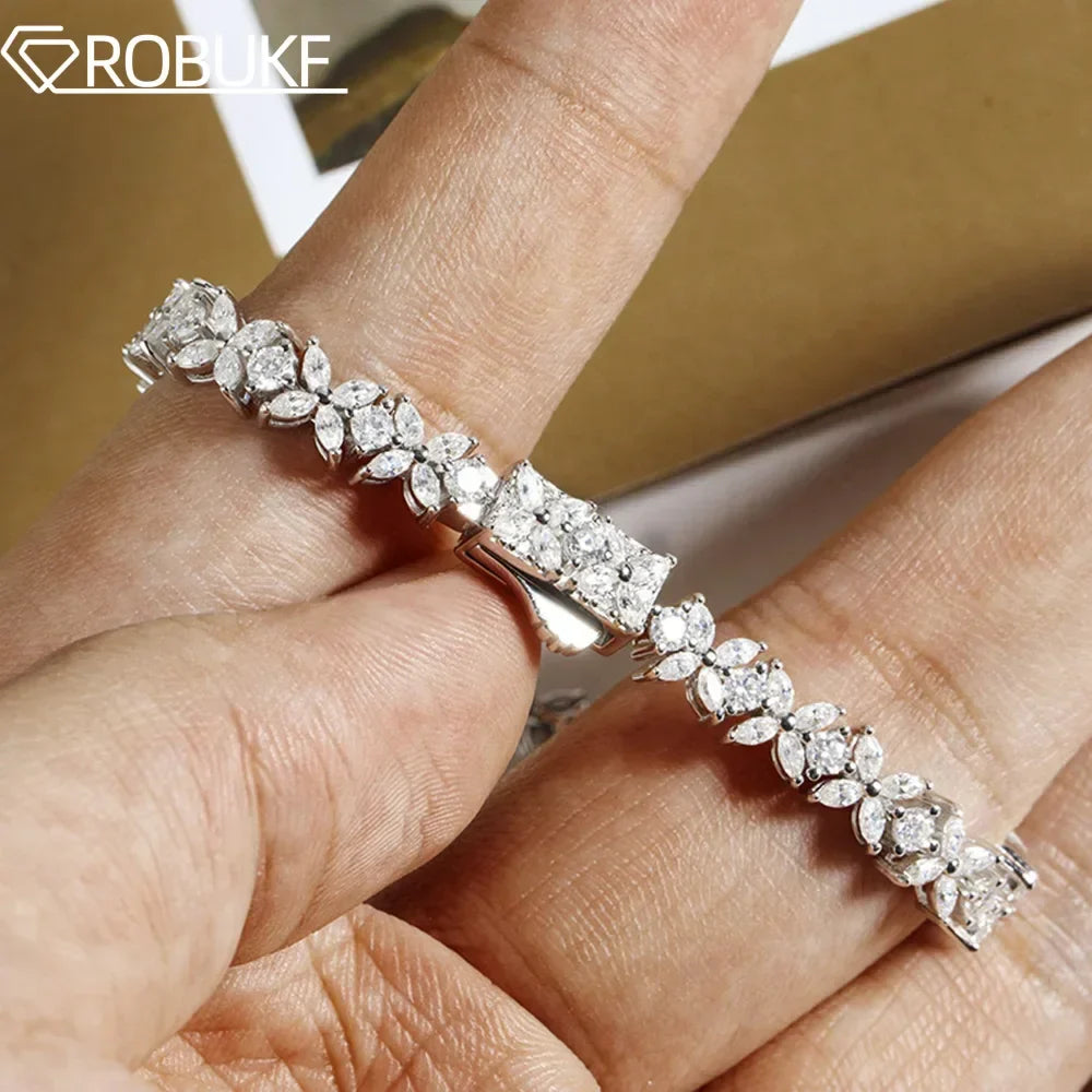 Moissanite Tennis Bracelet Sterling Silver Bridal Floral - Tophatter Daily Deals