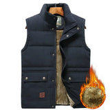 Warm Men's Padded Vest - Quilted Sleeveless, Fleece, Winter Navy Blue - Tophatter Daily Deals