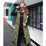 Lightweight Women's Long Puffer Vest - Hooded Cotton Winter Green - Tophatter Daily Deals