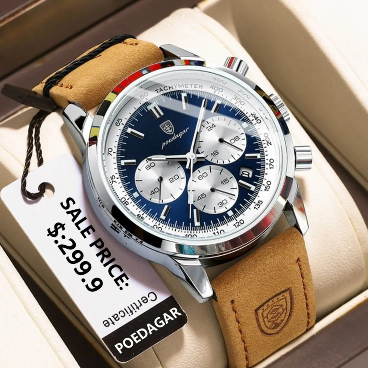 Quartz Watch Leather Chronograph Military Style 2025 - Tophatter Daily Deals