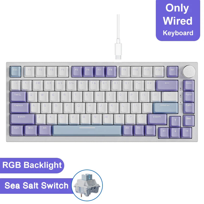 Mechanical Bluetooth Gaming Keyboard 75 Percent Hot Swap AK820 Purple - Tophatter Daily Deals
