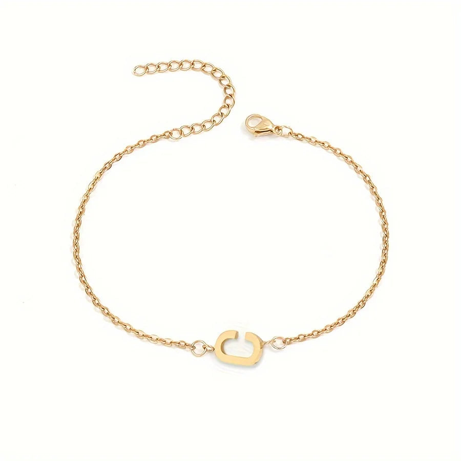 Initial Letter Bead Bracelet Thin Chain Minimalist Elegant C - Tophatter Daily Deals