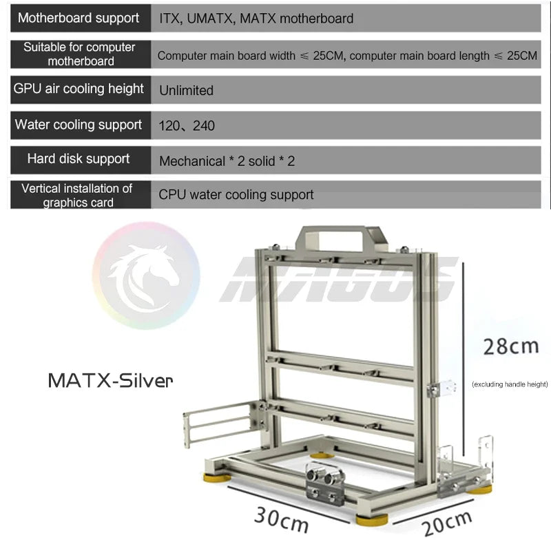 Open Frame PC Case Modular ATX MATX ITX Aluminum Rack MATX-Silver - Tophatter Daily Deals