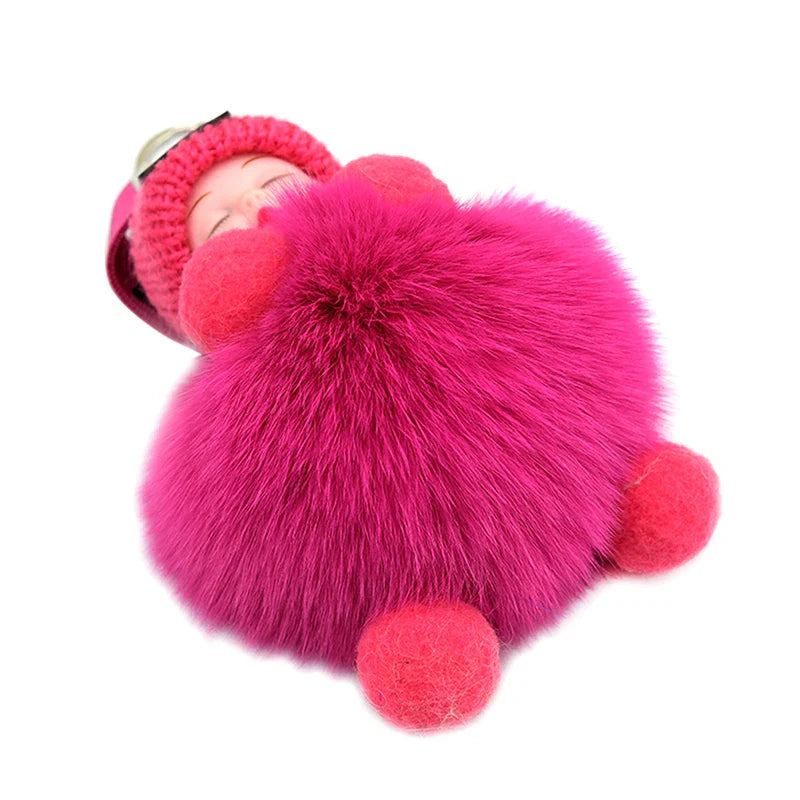 Pompom Sleeping Baby Keychain Plush Bag Charm Cute Gift - Tophatter Daily Deals