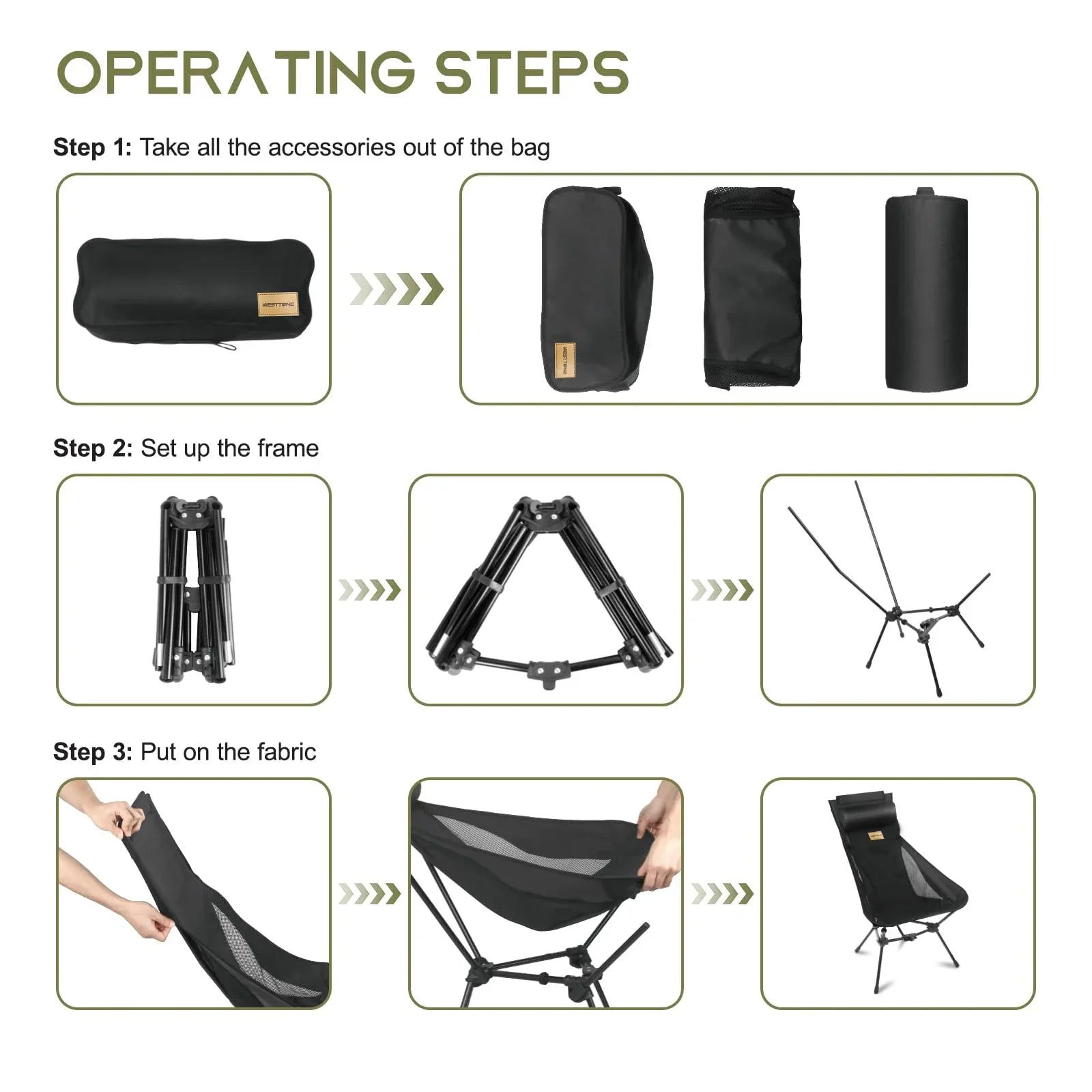 Portable Camping Chair with Headrest Black Camp Furniture - Tophatter Daily Deals