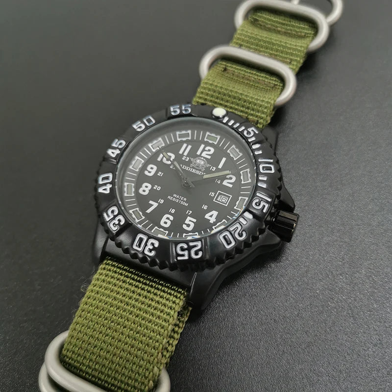 Military Watch Green Nylon Strap 50m Waterproof Luminous - Tophatter Daily Deals