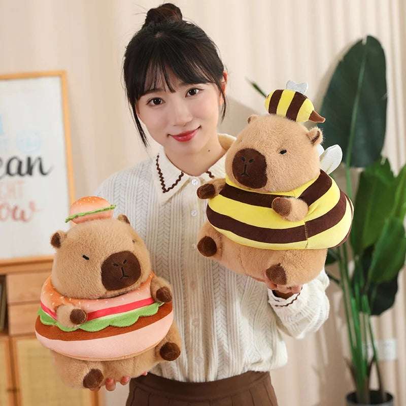 Kawaii Snack Attack: Hamburger Capybara Dog Pig Capibaras Pizza Bubble Tea Cushion Plush Animals - Tophatter Daily Deals