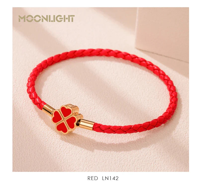 Four Leaf Clover Braided Leather Lucky Bracelet Gift - Tophatter Daily Deals