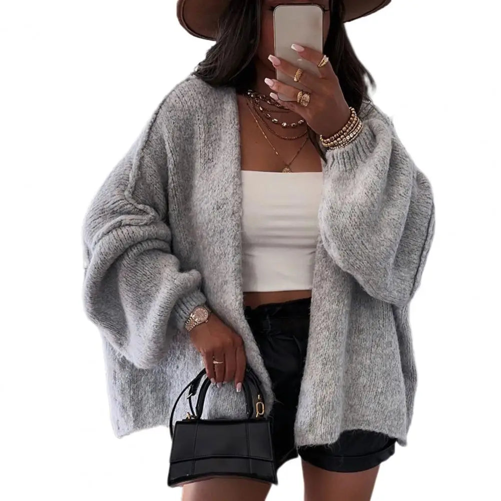 Oversized Women’s Cardigan - Open Front Chunky Knit, Fall Light Gray - Tophatter Daily Deals