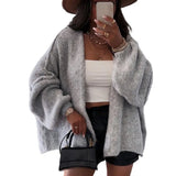 Oversized Women’s Cardigan - Open Front Chunky Knit, Fall Light Gray - Tophatter Daily Deals