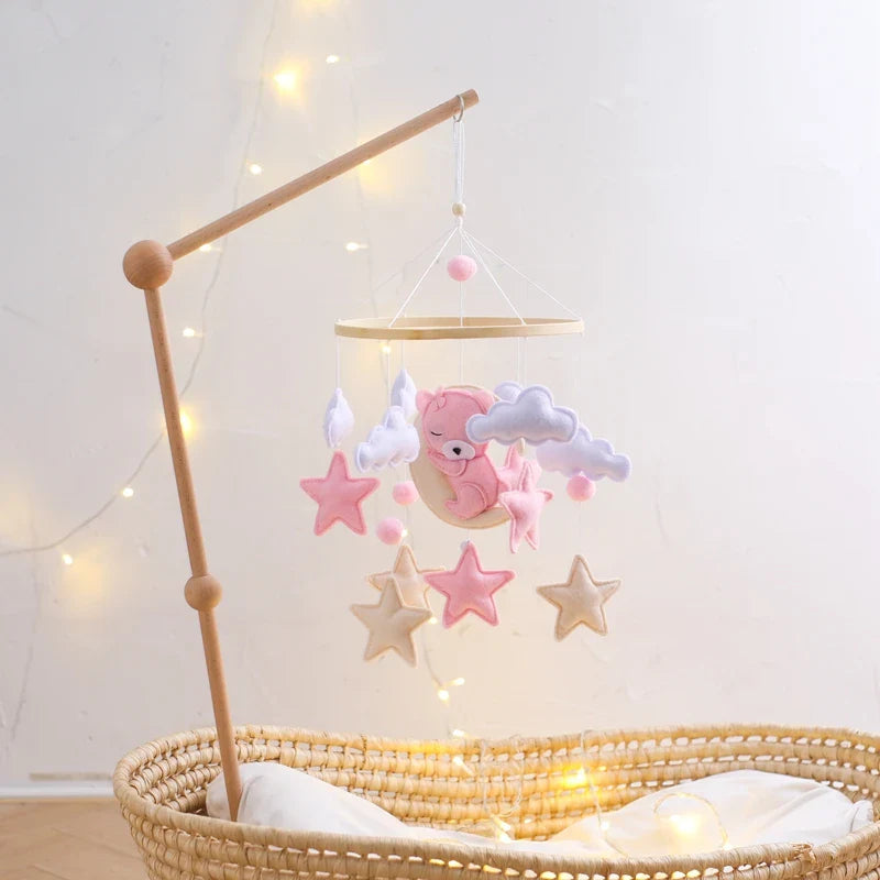 Wooden Crib Mobile Felt Bear Musical Newborn Sensory Toys - Tophatter Daily Deals