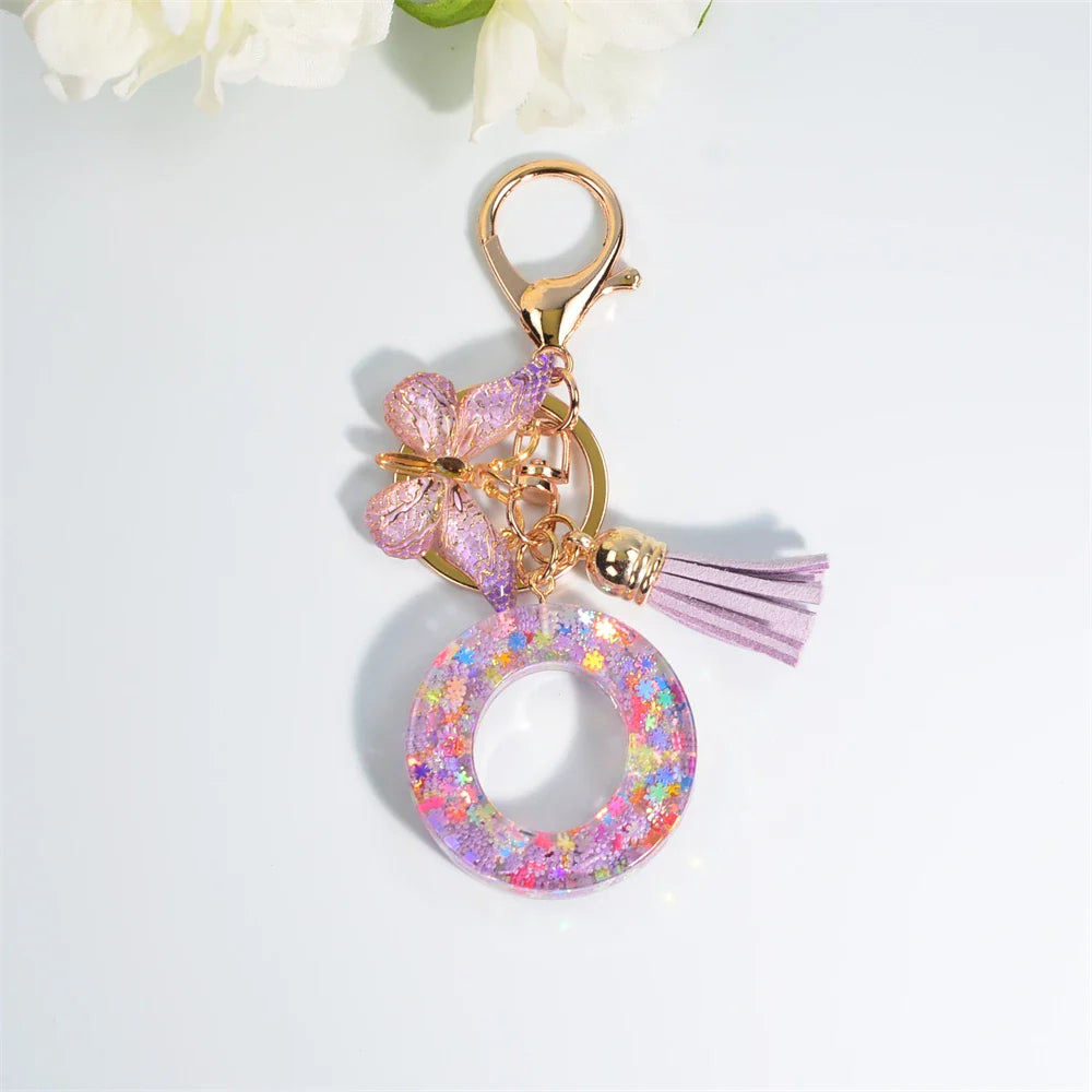 Sequin Letter Keychain With Butterfly Tassel Charm O 55mm - Tophatter Daily Deals