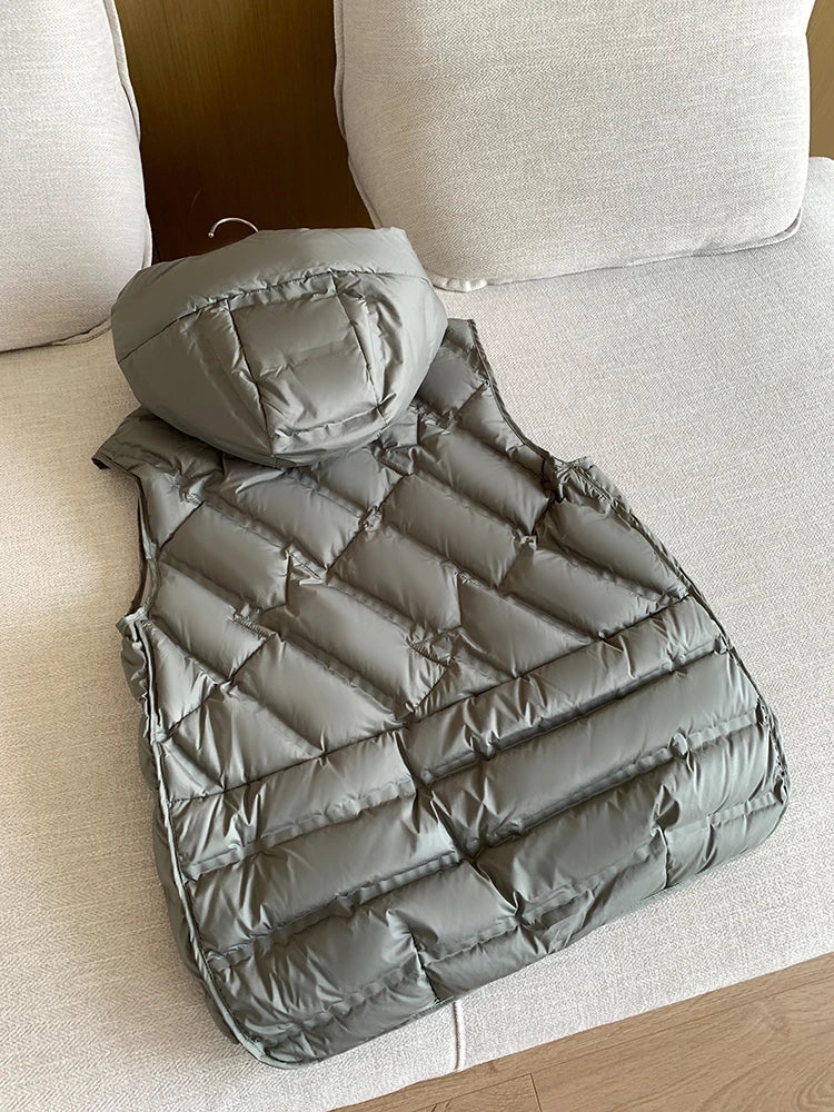 Lightweight Women Hooded Down Vest - Boxy, Down, Autumn - Tophatter Daily Deals