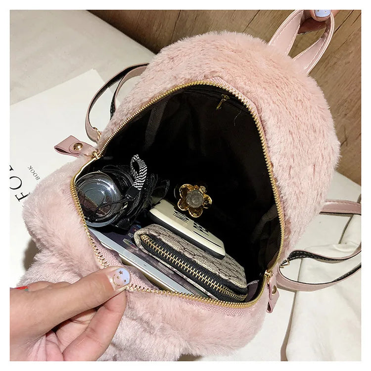 Faux Fur Mini Rabbit Ear Backpack Animals - Tophatter Daily Deals