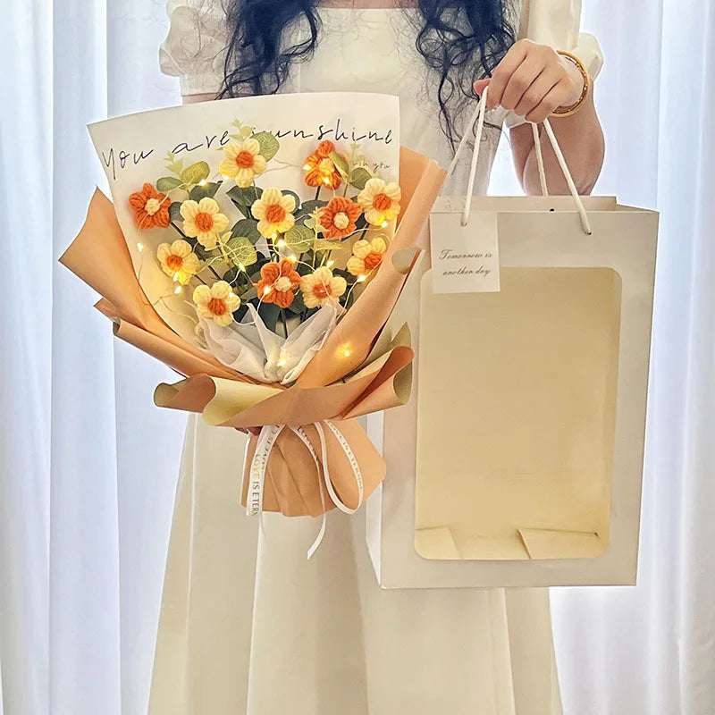 Flower Crochet Handmade Knitted Bouquet Yellow x Orange Flowers - Tophatter Daily Deals