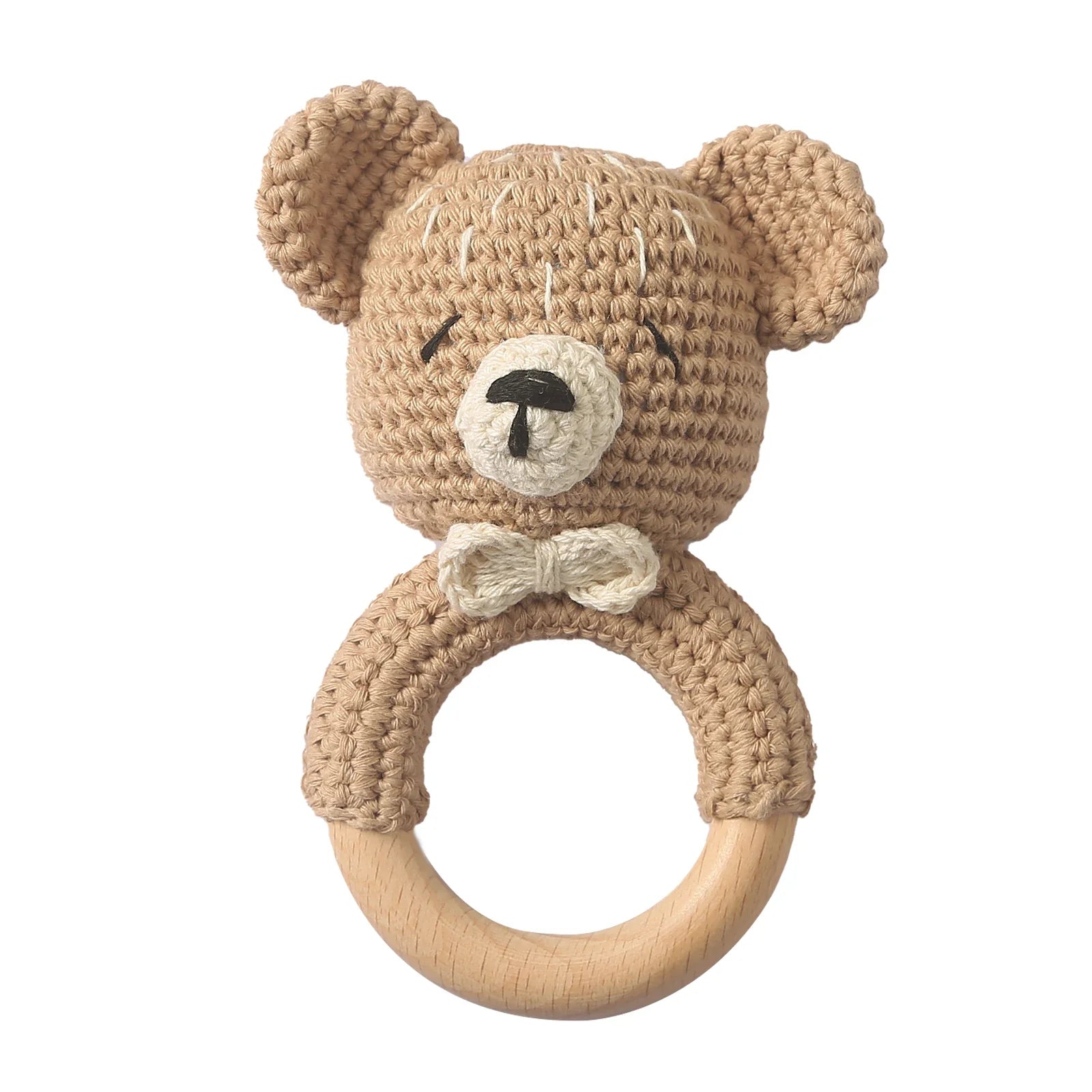 Wooden Crochet Animal Teether Rattle Newborn Sensory Toys Bear - Tophatter Daily Deals