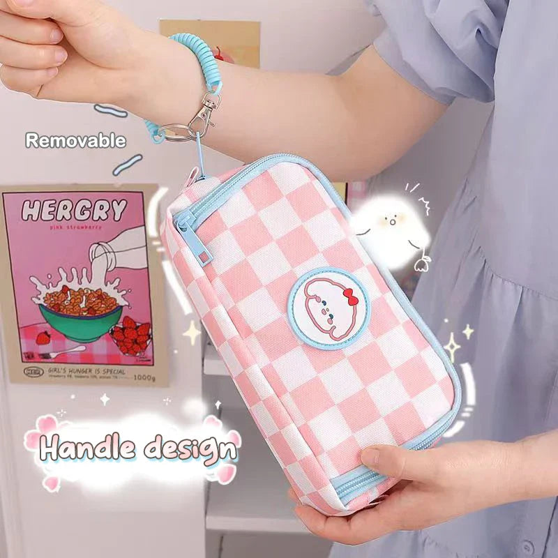 Kawaii Checkerboard Pencil Case Large Capacity Animals - Tophatter Daily Deals