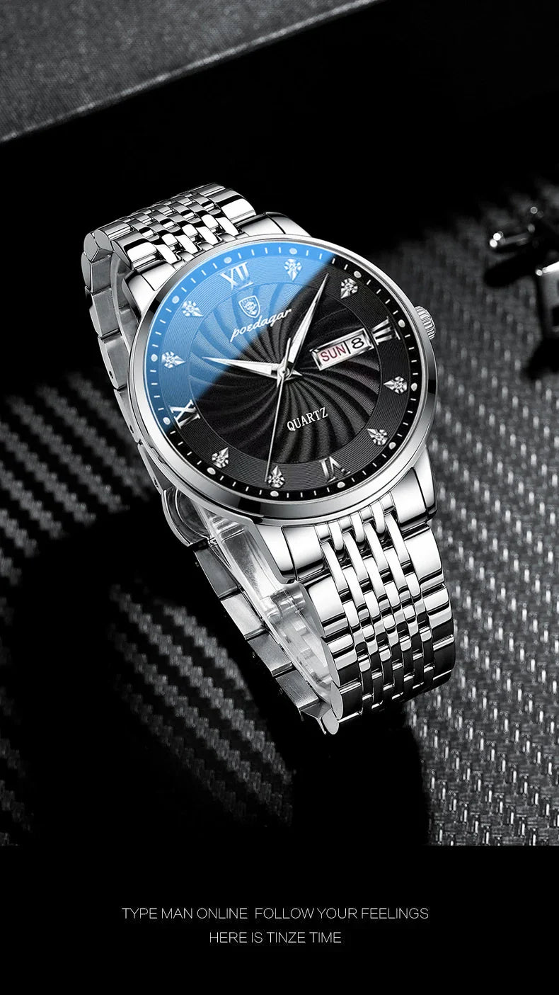 Quartz Wristwatch Stainless Steel Luminous Date Week - Tophatter Daily Deals