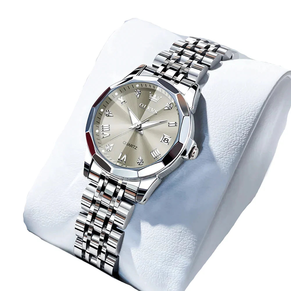 Womens Stainless Steel Quartz Watch Waterproof (Silver Grey) Apparel & Accessories > Jewelry > Watches - Tophatter Daily Deals