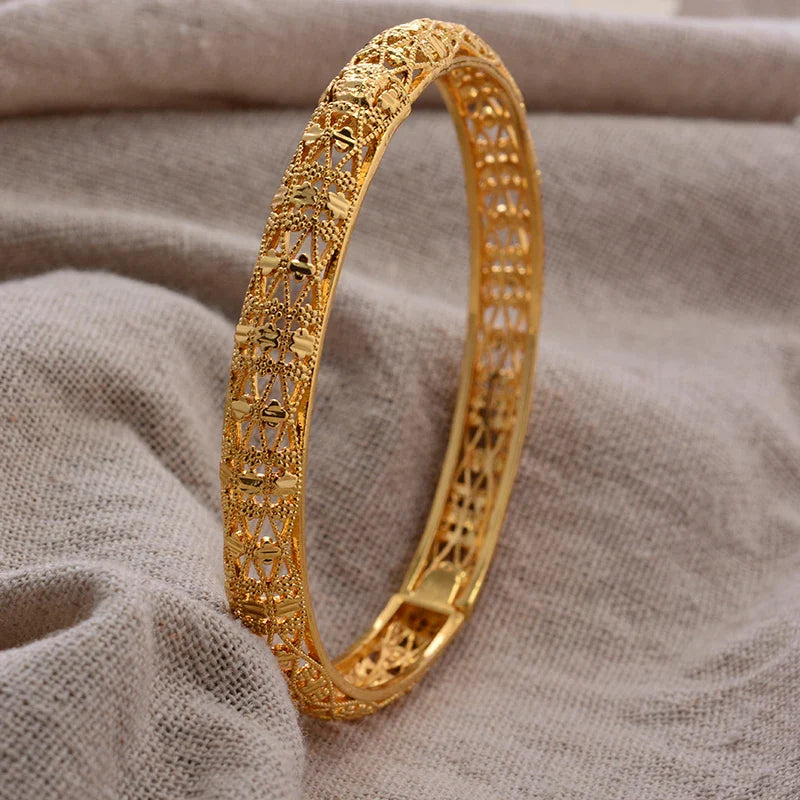 Gold Plated Bangles Luxury Arabic Wedding Bracelet style4 58-60mm - Tophatter Daily Deals