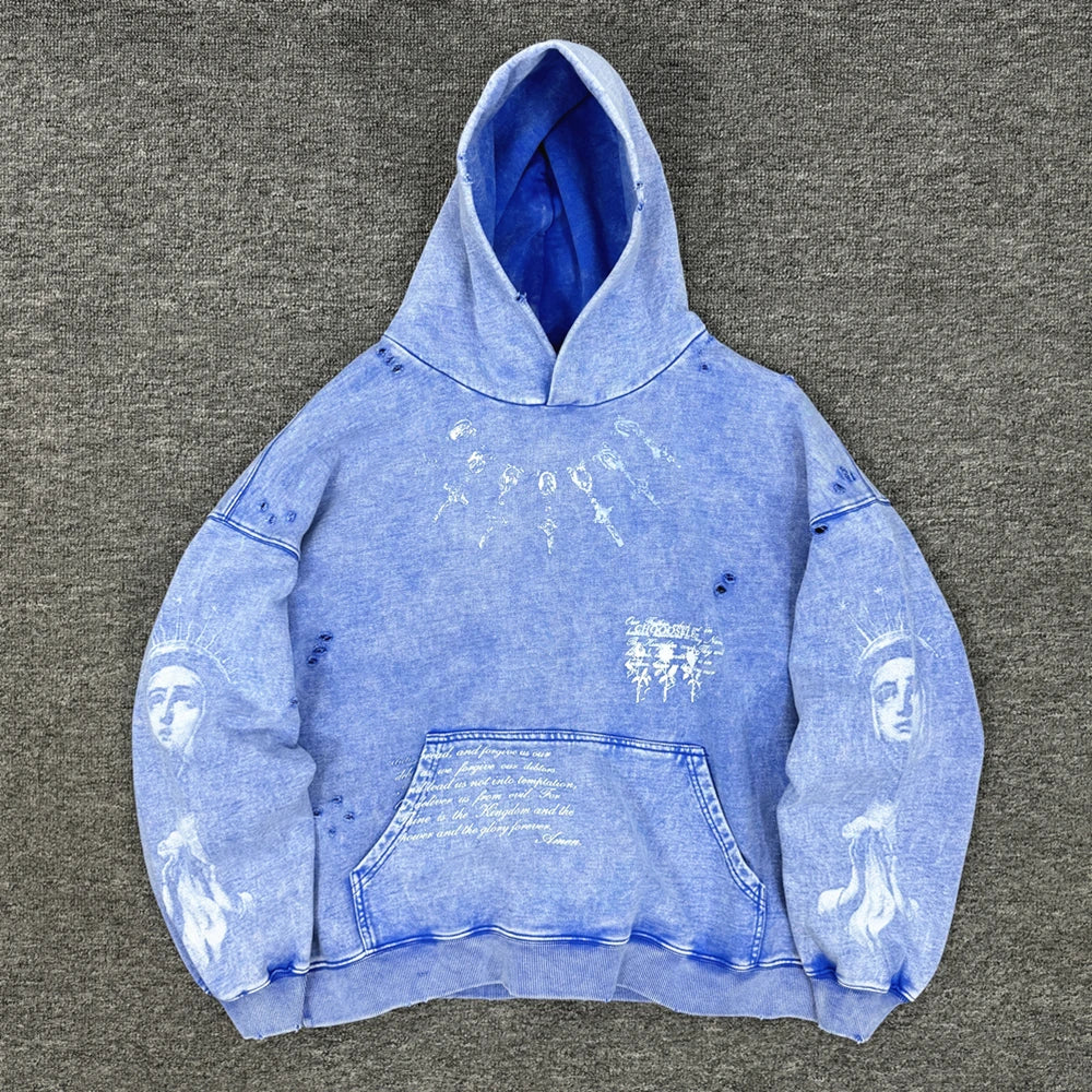Oversized Men's Hooded Sweatshirt - Washed Cotton Street Blue - Tophatter Daily Deals