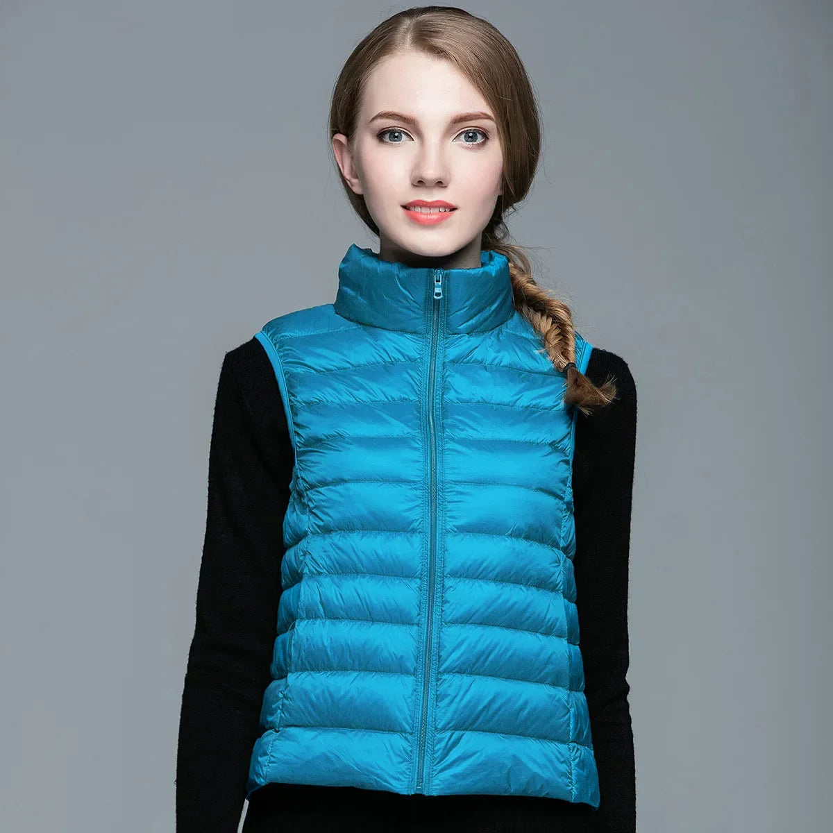 Lightweight Women's Sleeveless Vest - Quilted Nylon, Warm Lake Blue - Tophatter Daily Deals