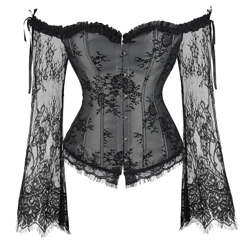 Supportive Women's Corset Top - Off Shoulder, Lace Satin - Tophatter Daily Deals