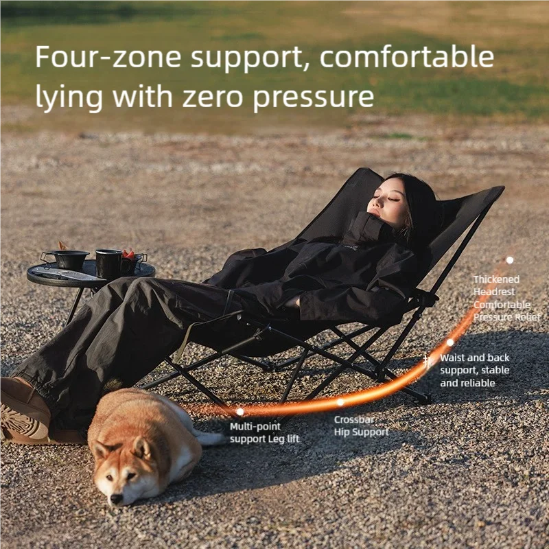 Camping Folding Recliner Chair with Cotton Pillow Black Camp Furniture - Tophatter Daily Deals