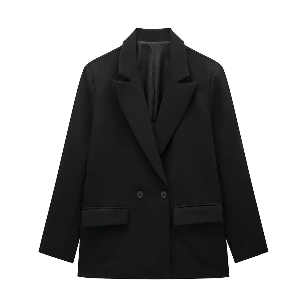 Womens Double Breasted Blazer with Pockets (Black) Apparel & Accessories > Clothing > Outerwear > Coats & Jackets - Tophatter Daily Deals