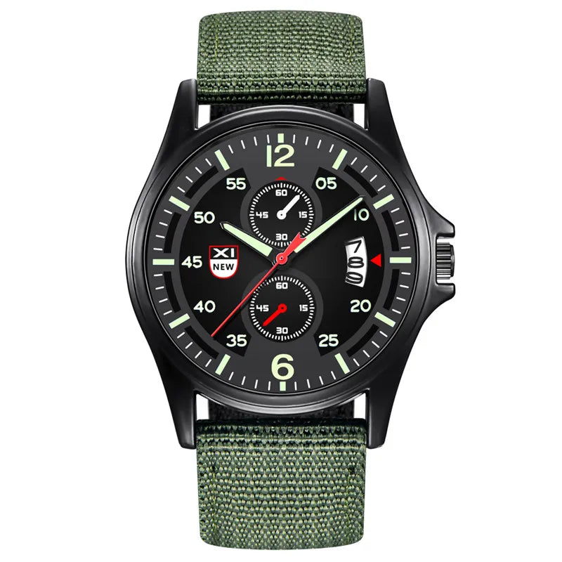 Nylon Band Military Quartz Watch With Date Display Green black - Tophatter Daily Deals