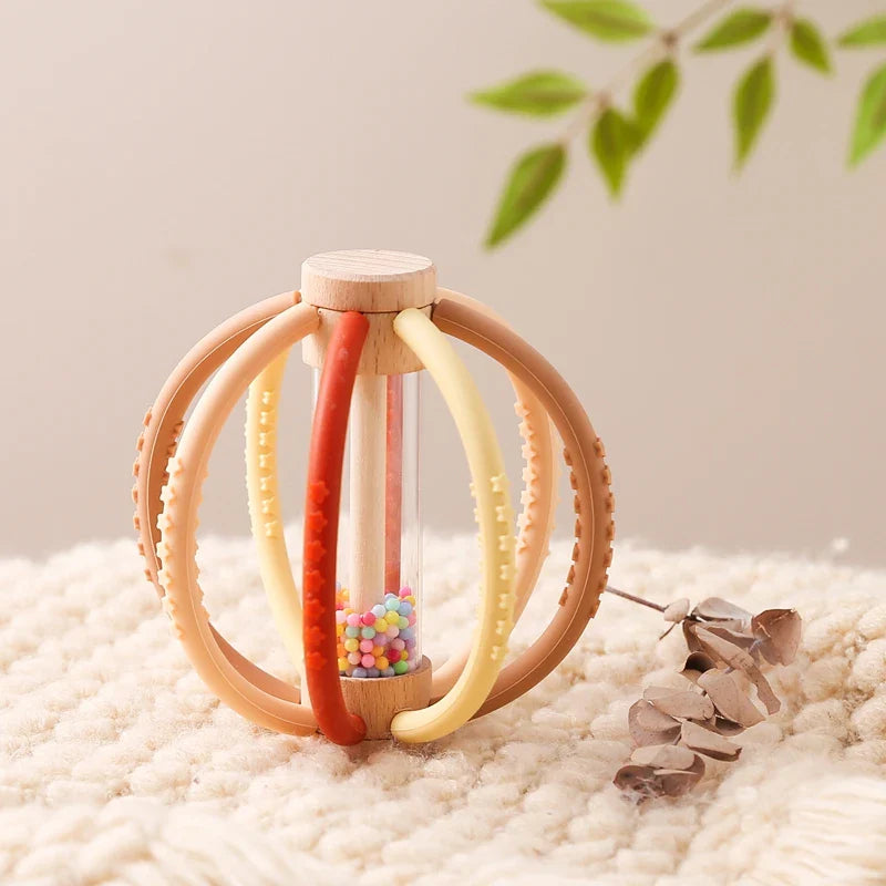 Baby Rattle Silicone Teether Wooden Newborn Sensory Toys - Tophatter Daily Deals