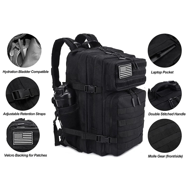 45L Tactical Backpack with Built-In Cooler Black Backpacks - Tophatter Daily Deals