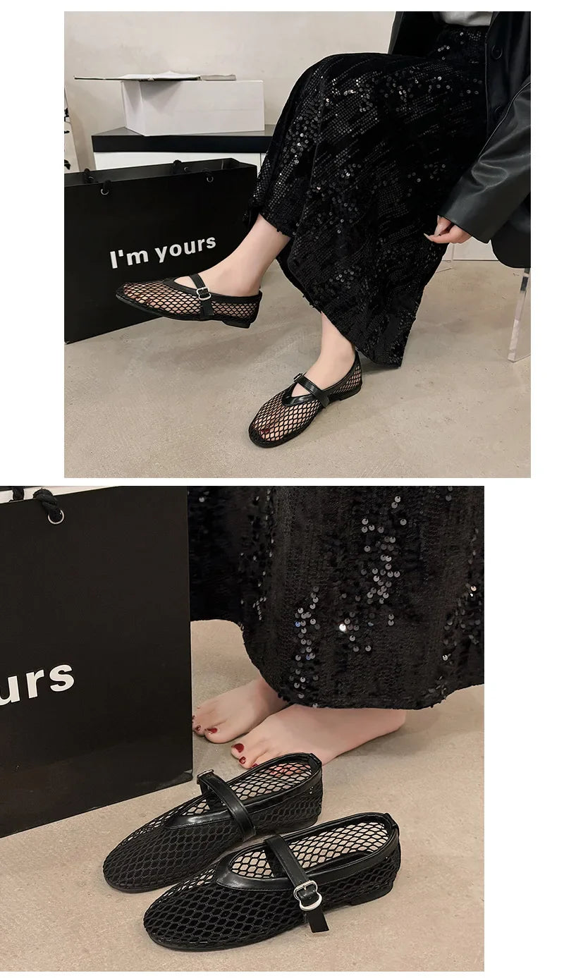 Breathable Women Mesh Ballet Flats - Strappy Round Toe - Tophatter Daily Deals