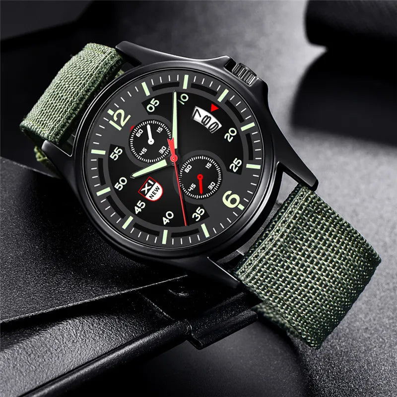 Nylon Band Military Quartz Watch With Date Display - Tophatter Daily Deals
