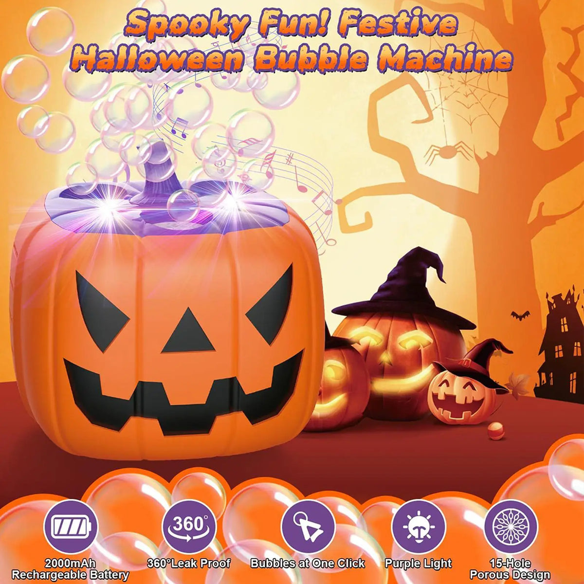 Pumpkin Bubble Machine Halloween 2025 With Lights Sound - Tophatter Daily Deals