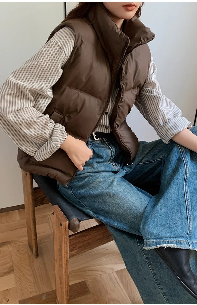 Lightweight Women's Down Vest - Cropped Boxy, Duck Fill - Tophatter Daily Deals