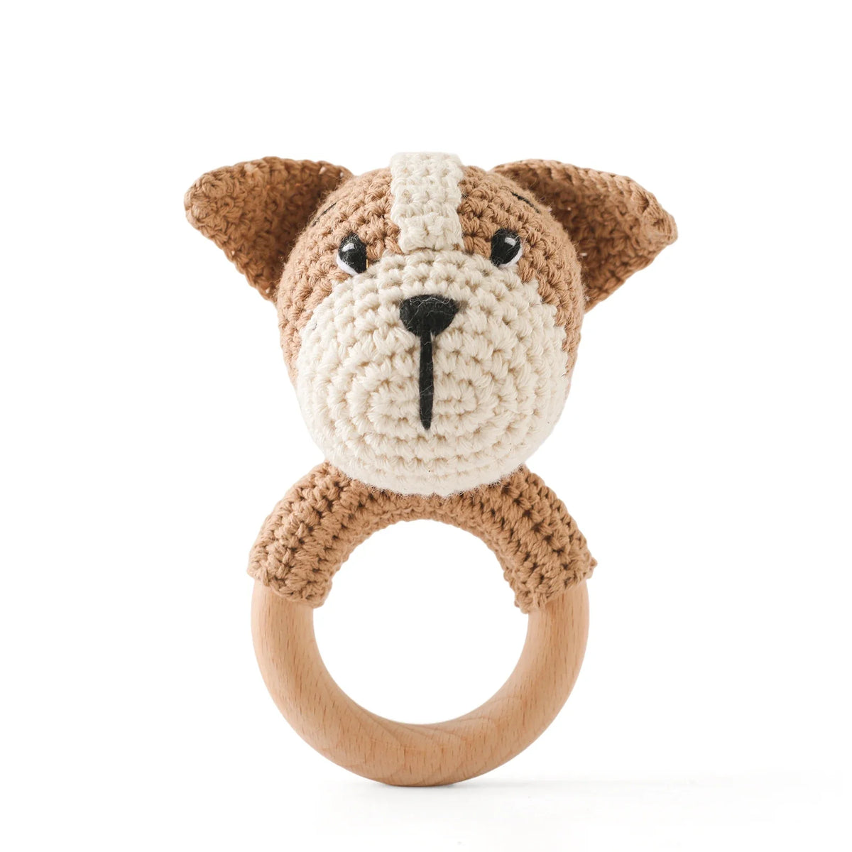 Wooden Crochet Animal Teether Rattle Newborn Sensory Toys Dog - Tophatter Daily Deals